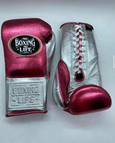 No Boxing No Life Professional Boxing Gloves Silver/Red | Mexican Handmade Lace-Up Gloves